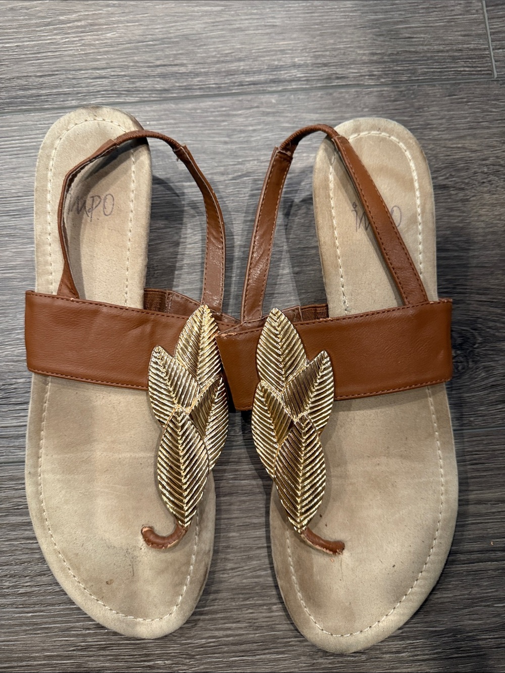 Impo Brown Sandal with Gold Leaf Accent